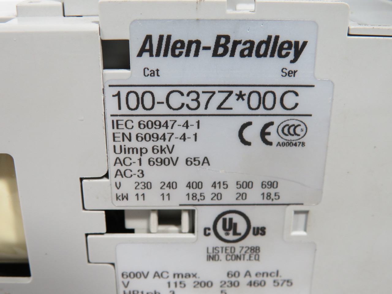 Allen-Bradley 100-C37DJ01 Series C Contactor 24VDC 3-Pole 1NC USED