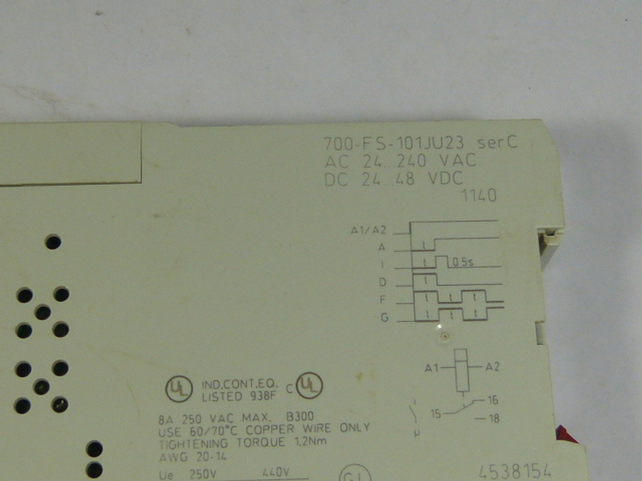 Allen-Bradley 700-FS-101JU23 Relay on Delay 0.05-1.0 Second 24-48 VAc/Dc USED
