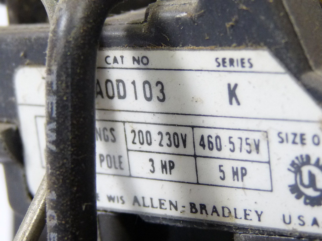 Allen-Bradley 709-AOD103 Starter 3 Pole Coil 110/120VAC Size 0 Aux 1NO USED