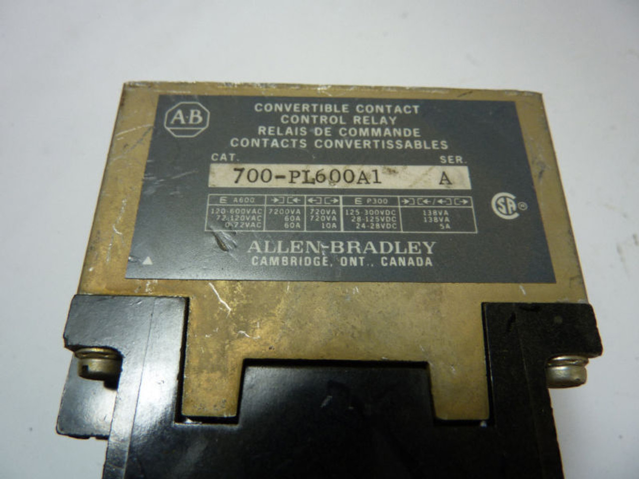 Allen-Bradley 700-PL600A1 Control Relay 600VAC USED