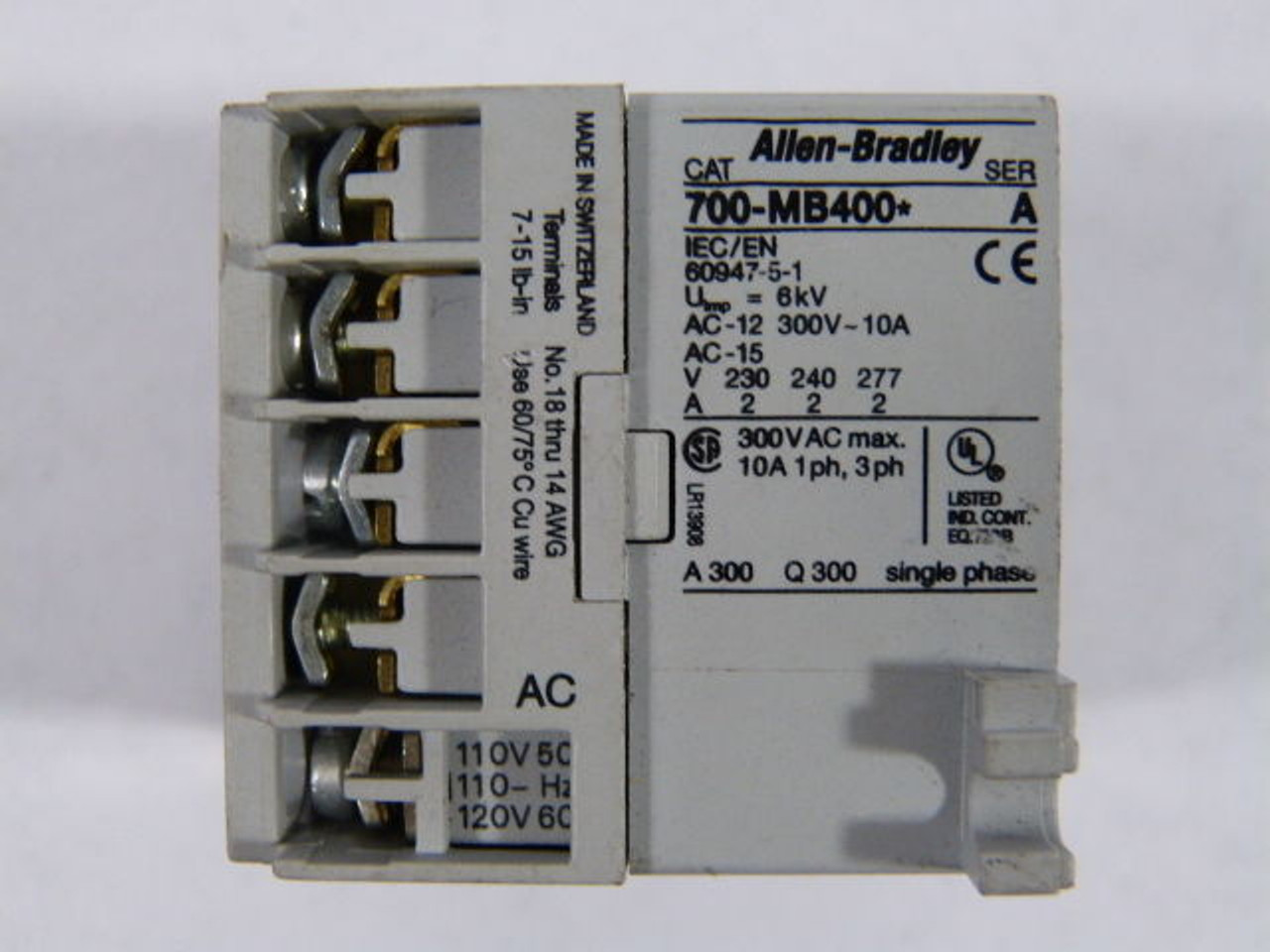 Allen-Bradley 700-MB400A3 Mini Control Relay 10amp 300VAC USED