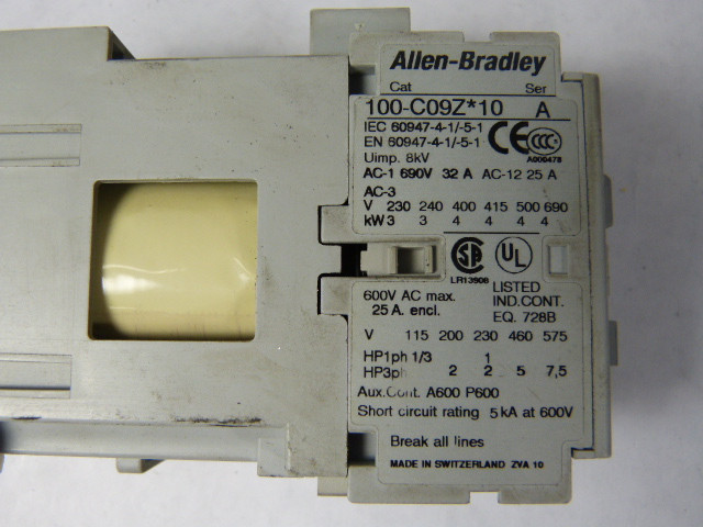 Allen-Bradley 100-C09ZS10 Contactor 125VDC 3P 1NO USED
