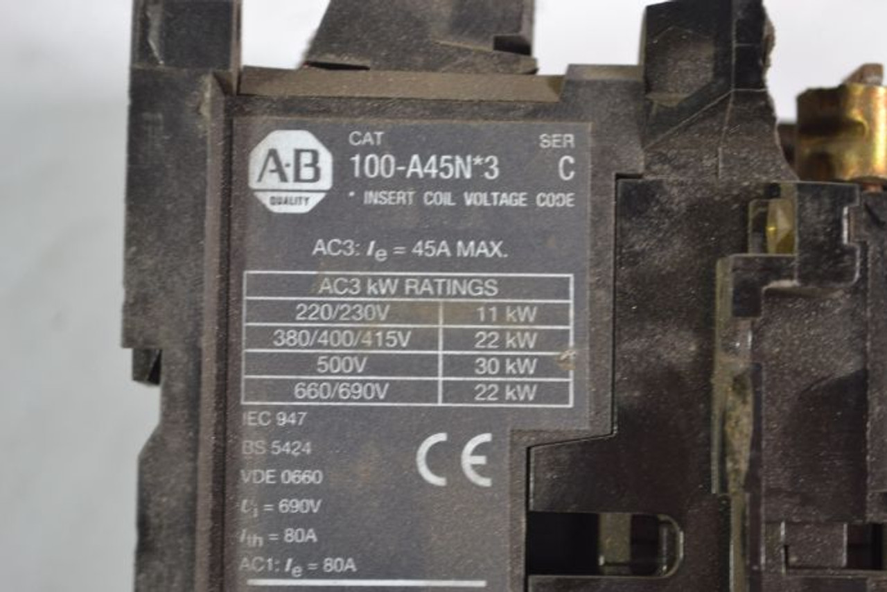 Allen-Bradley 100-A45ND3 Contactor 110/120V 50/60Hz 45A 3-Pole ! AS IS !