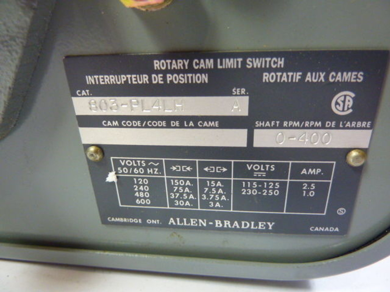Allen-Bradley 803-PL4LH Rotary Cam Limit Switch 600 V ! NEW !