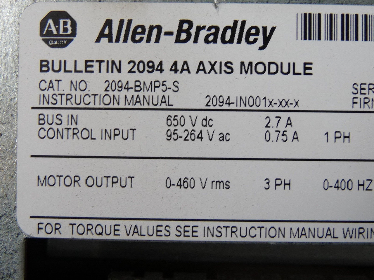 Allen-Bradley 2094-BMP5-S Servo Amplifier 3Ph 2.7A 95/264VAC 50/60Hz USED