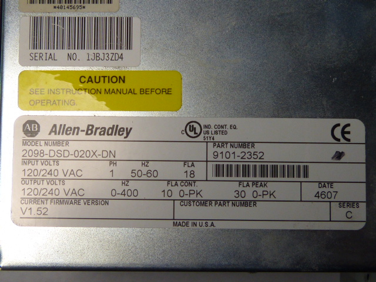 Allen-Bradley 2098-DSD-020X-DN Ultra3000 Servo Drive 10/30A USED