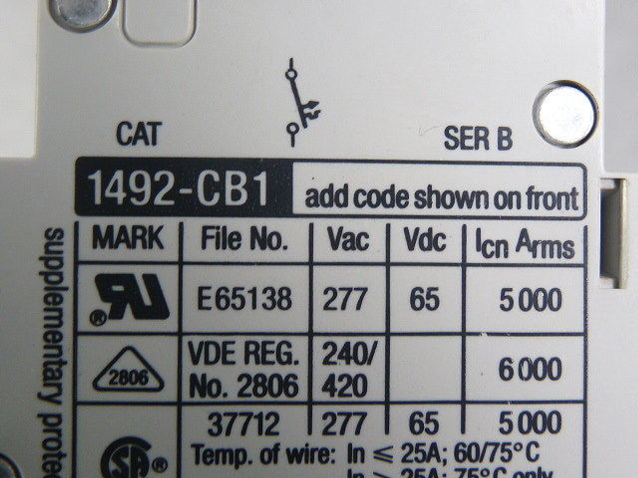 Allen-Bradley 1492-CB1-H250 Energy Limiting Circuit Breaker 1-Pole 25A USED