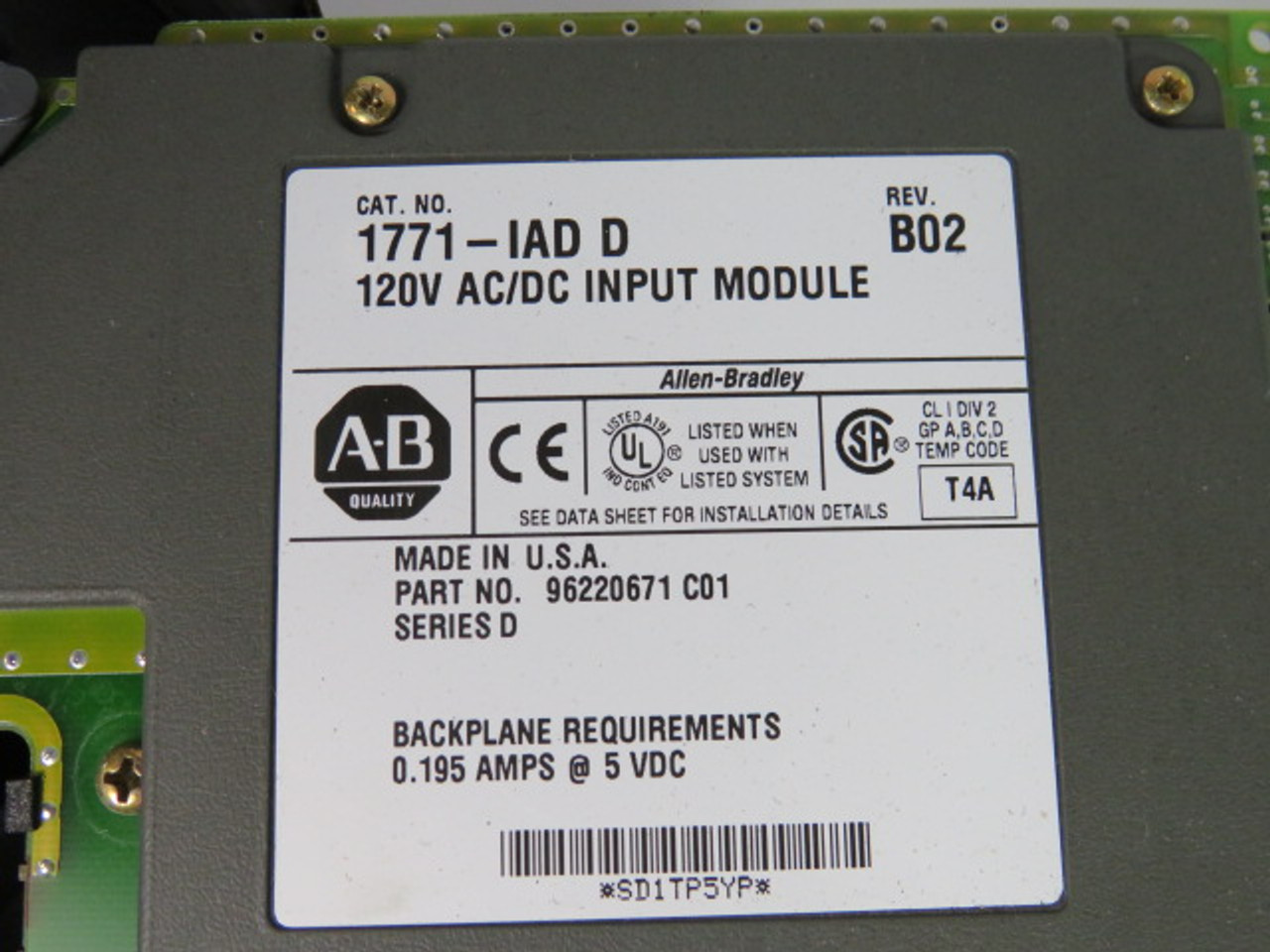 Allen-Bradley 1771-IAD Input Module 16Pt .25A 120VAC 5VDC Series D ! NEW !