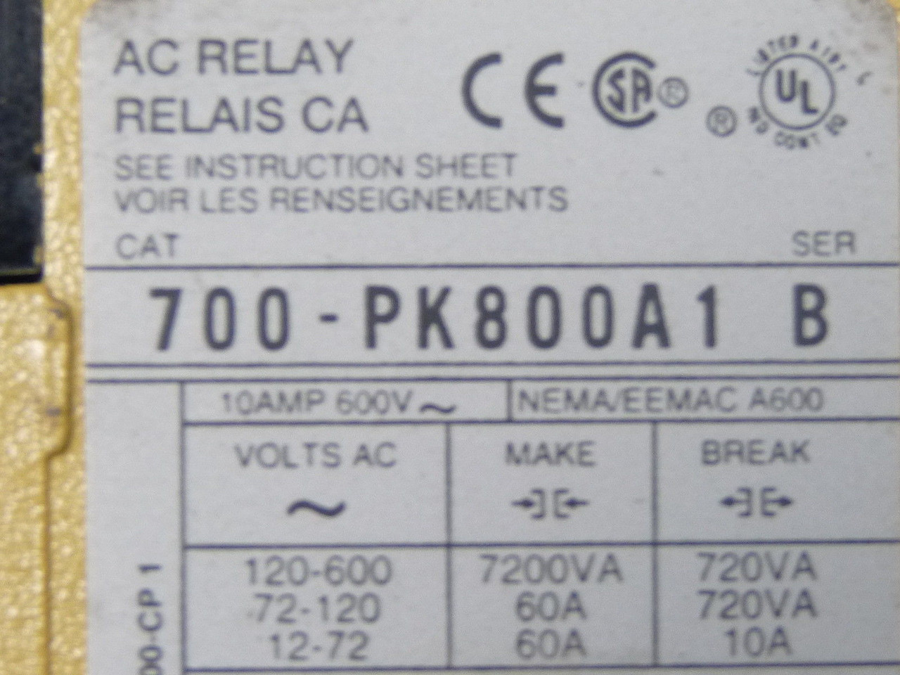 Allen-Bradley 700-PK800A1 Series B Control Relay 8NO 110/120V 50/60Hz USED