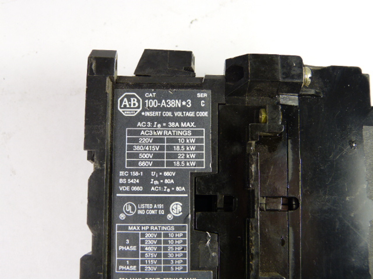 Allen-Bradley 100-A38NZ243 Non-Reversing Contactor 38-45 Amp 24V Coil USED