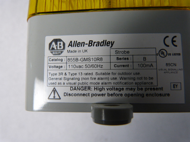 Allen-Bradley 855B-GMS10R8 Mini Square Beacon Yellow 120V 5Joule ! NEW !