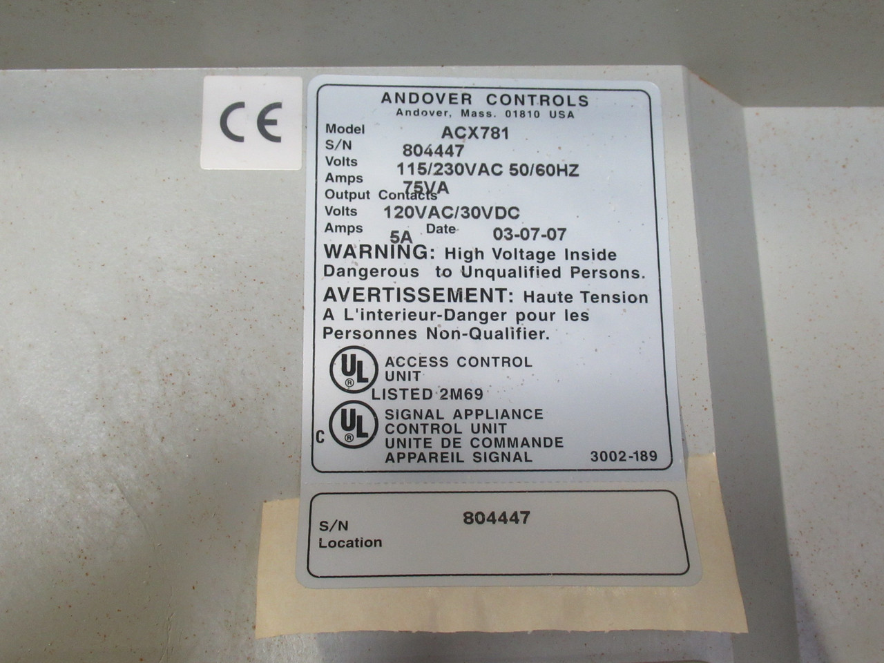 Andover ACX781 Infinity Access Controller 115/230VAC 75VA 5A 50/60Hz NO KEY USED
