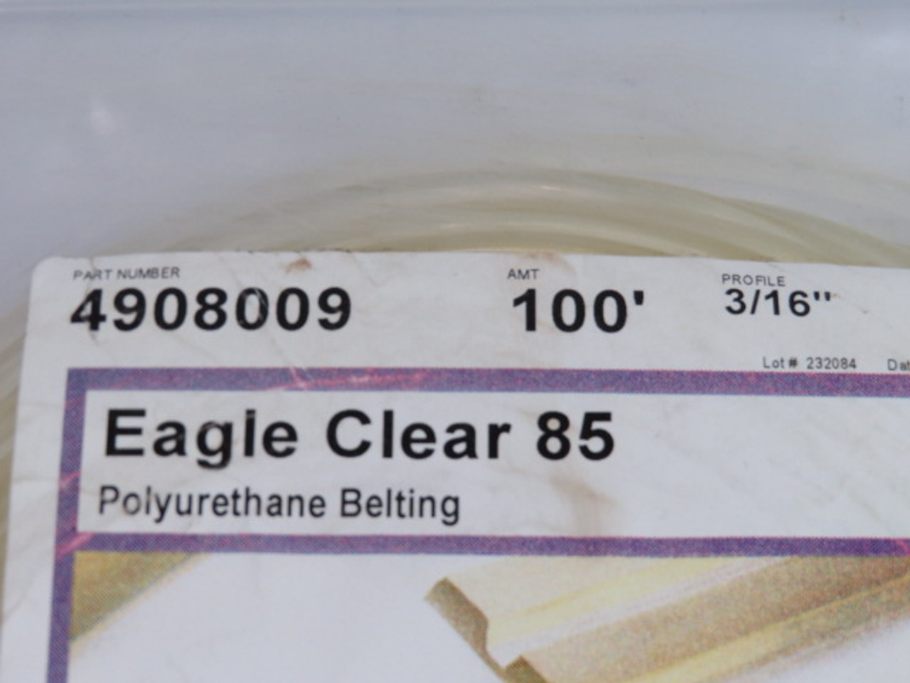 Eagle 4908009 Polyurethane Clear 85 Belting 100 Ft ! NWB !