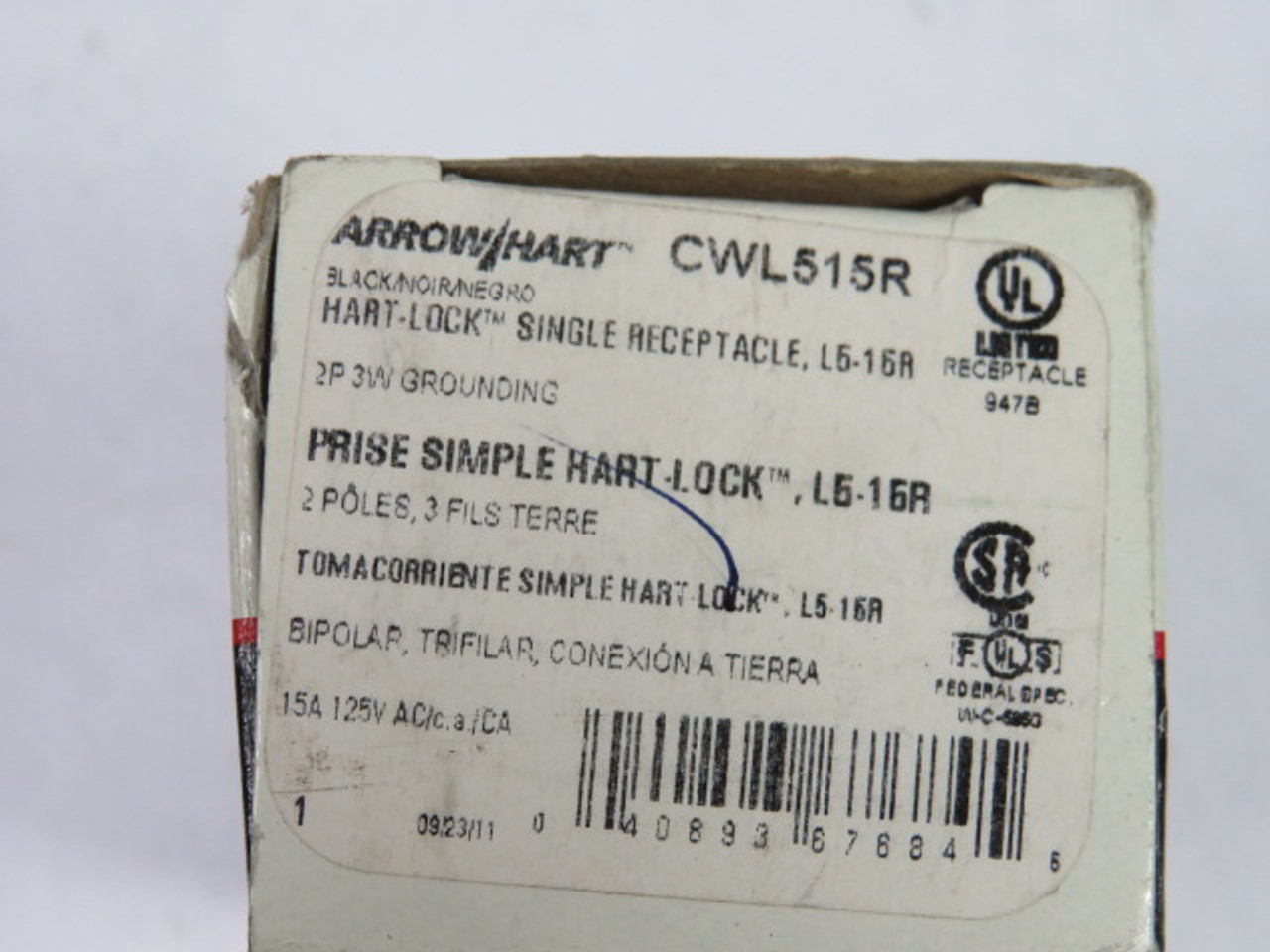 Arrow Hart CWL515R Hart-Lock Single Receptacle 15A 125VAC 2P 3W ! NEW !