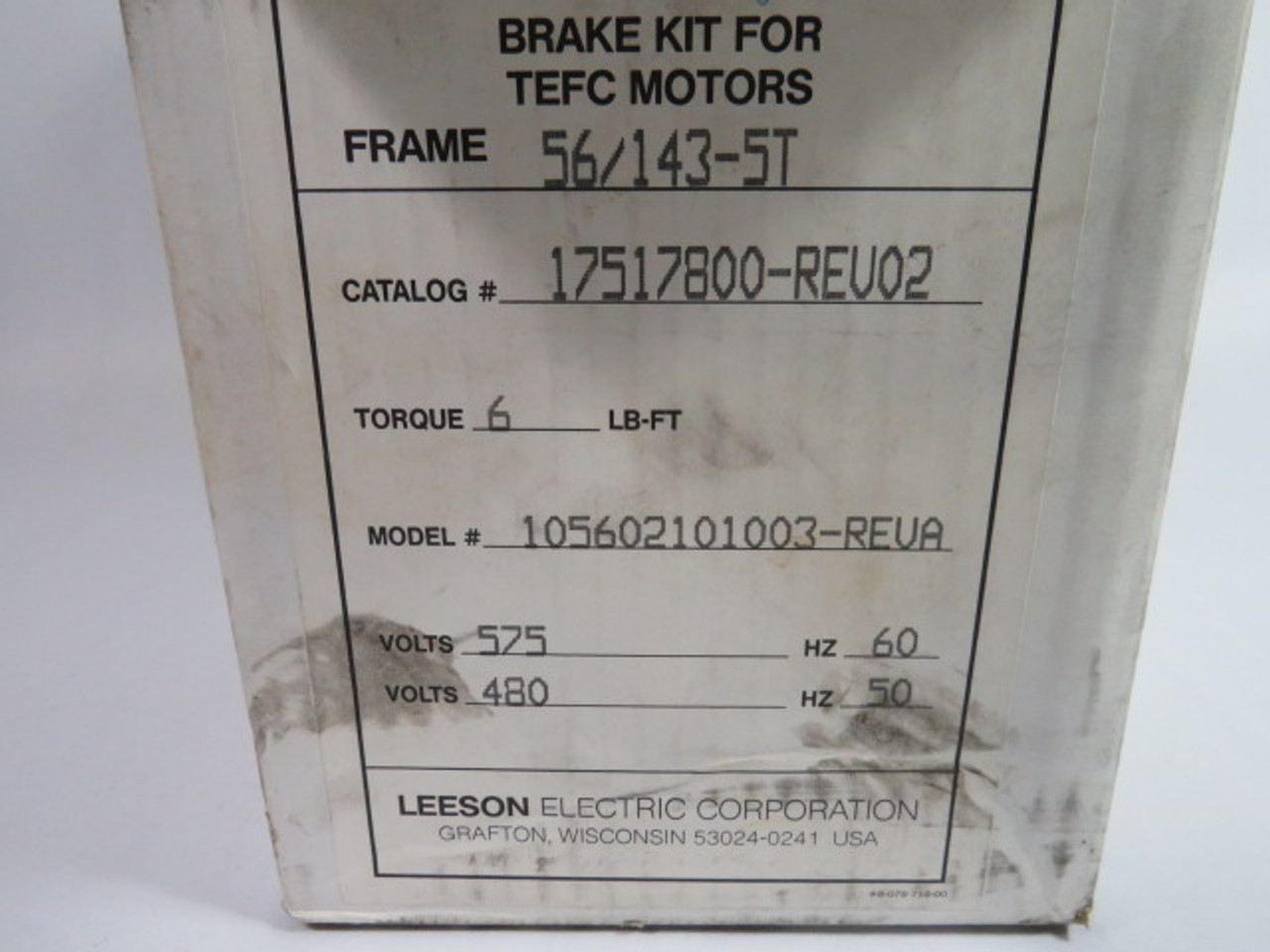 Leeson 105602101003 Brake Kit for TEFC Motors 575/480V 56/143-5T 50/60Hz ! NEW !