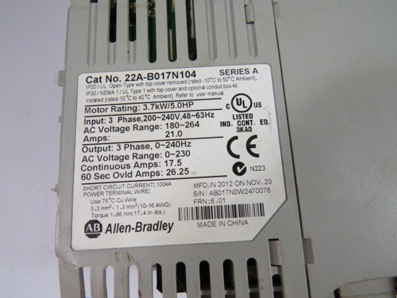 Allen-Bradley 22A-B017N104 Series A Powerflex 4 AC Drive ! AS IS !