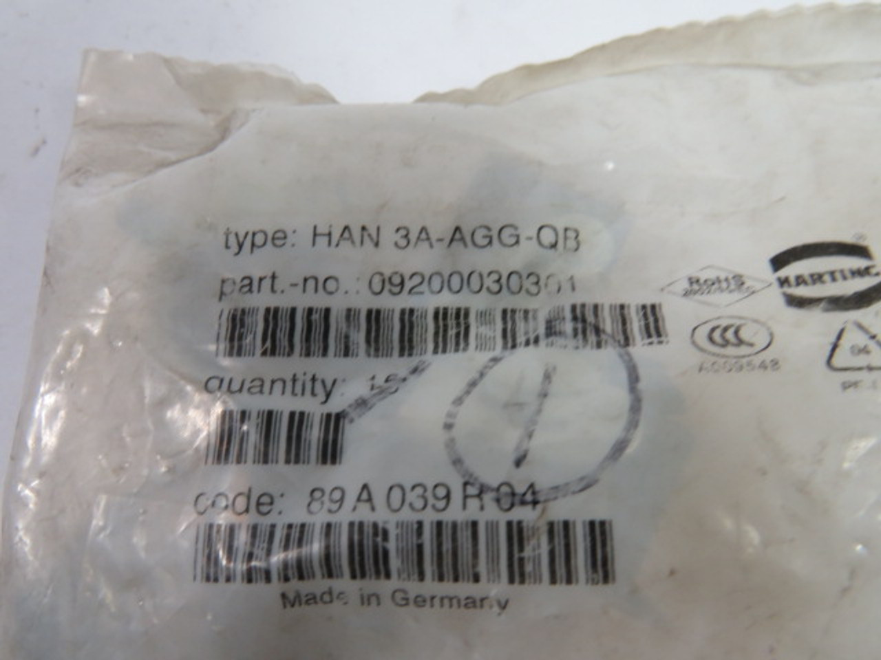 Harting HAN-3A-AGG-QB Conduit Hood Housing .3A 3.2mm ! NWB !