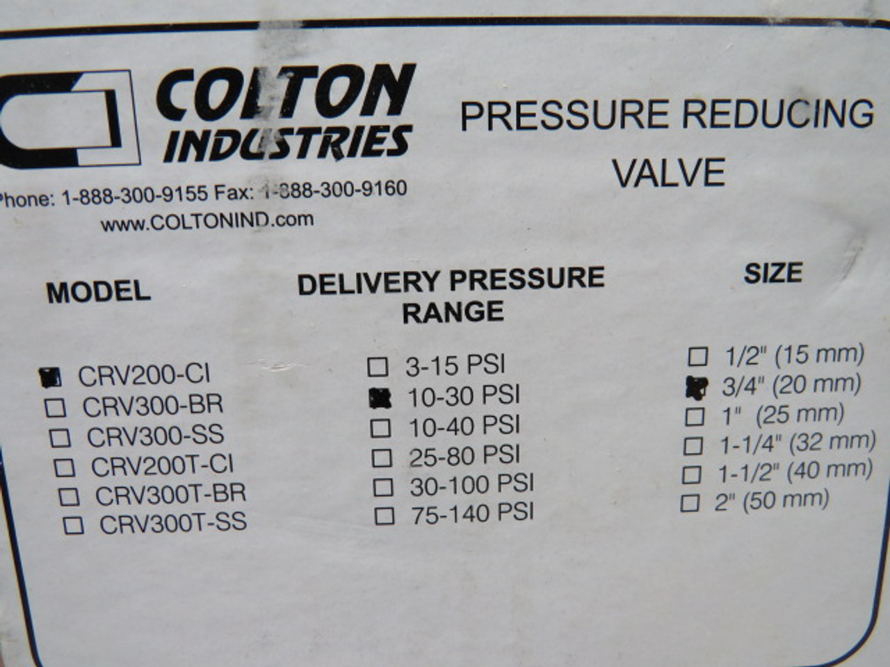 Colton Industries CRV200-C1-030 Pressure Reducing Valve 3/4