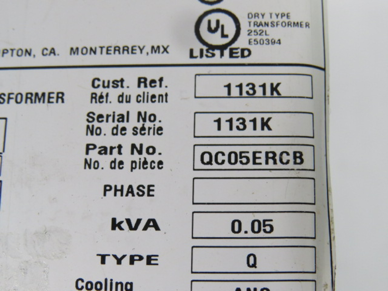 Hammond QC05ERCB Transformer 0.05Kva 50/60Hz Nema--3R USED