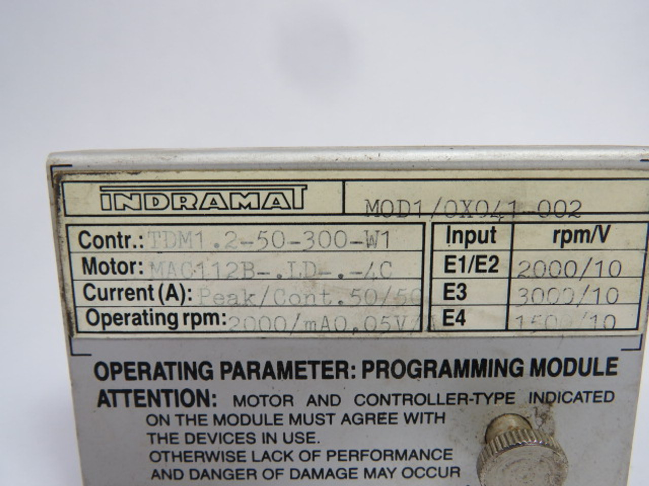 Indramat MOD1/0X041-002 Programmable Module TDM1.2-50-300-W1 USED