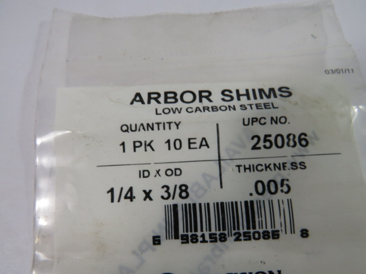 Precision Brand 25086 Arbor Shims 1/4X3/8" Pack of 10 ! NEW !
