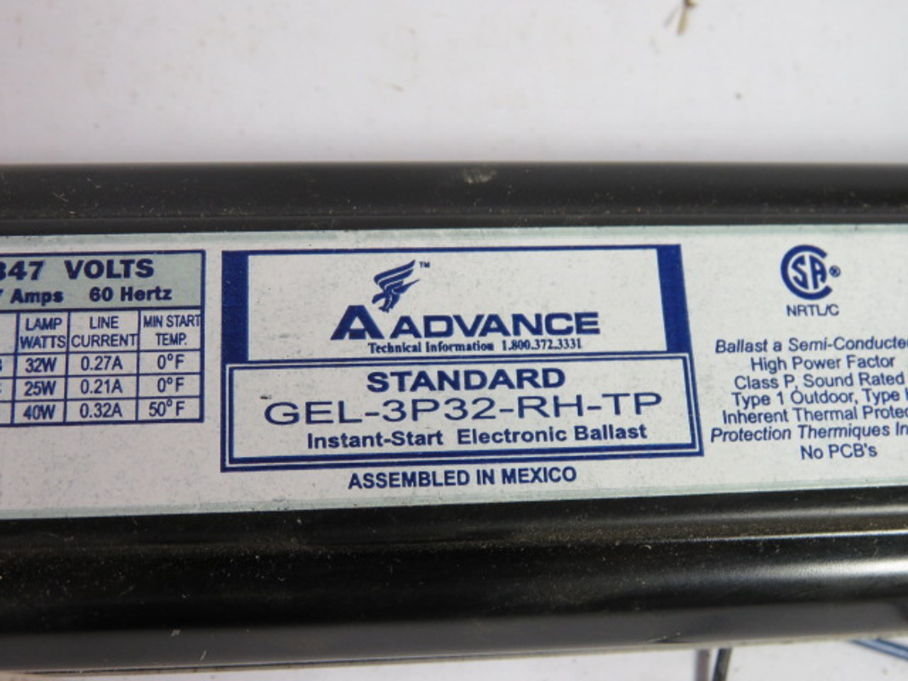 Advantage GEL-3P32-RH-TP Electronic Ballast 347V 32 Watt 3-Lamp USED