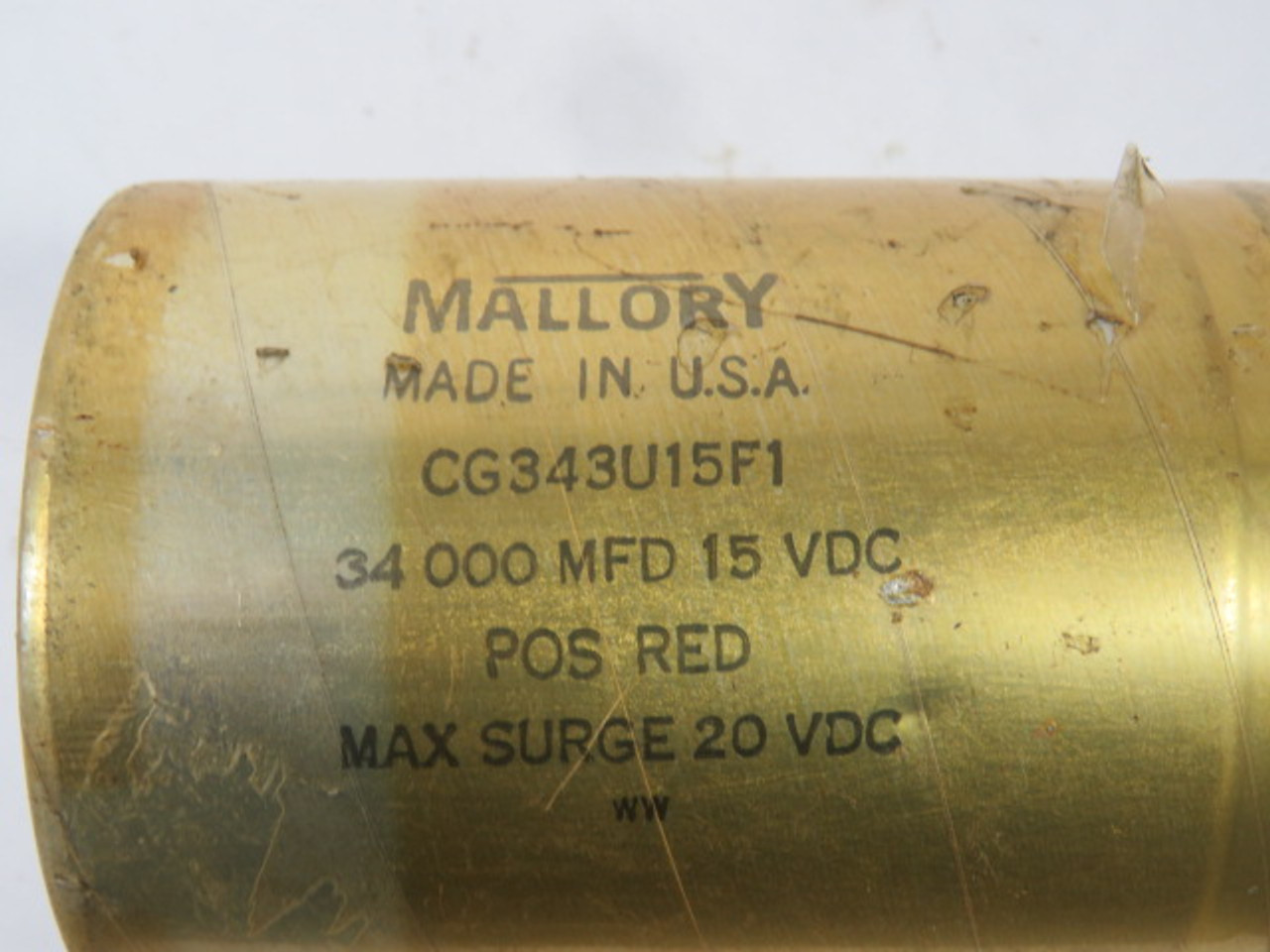 Mallory CG343U15F1 Electrolytic Capacitor 34,000MFD 15VDC POS RED USED