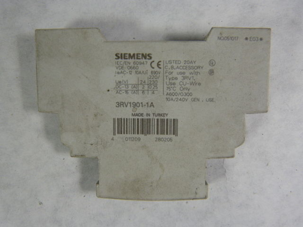 Siemens 3RV1-901-1A Auxiliary Contact 10A 240V USED