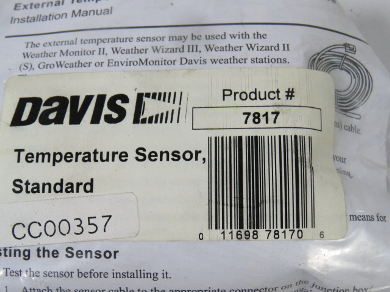 Davis 7817 Temperature Sensor Standard 25ft Cable with RJ Connector ! NEW !