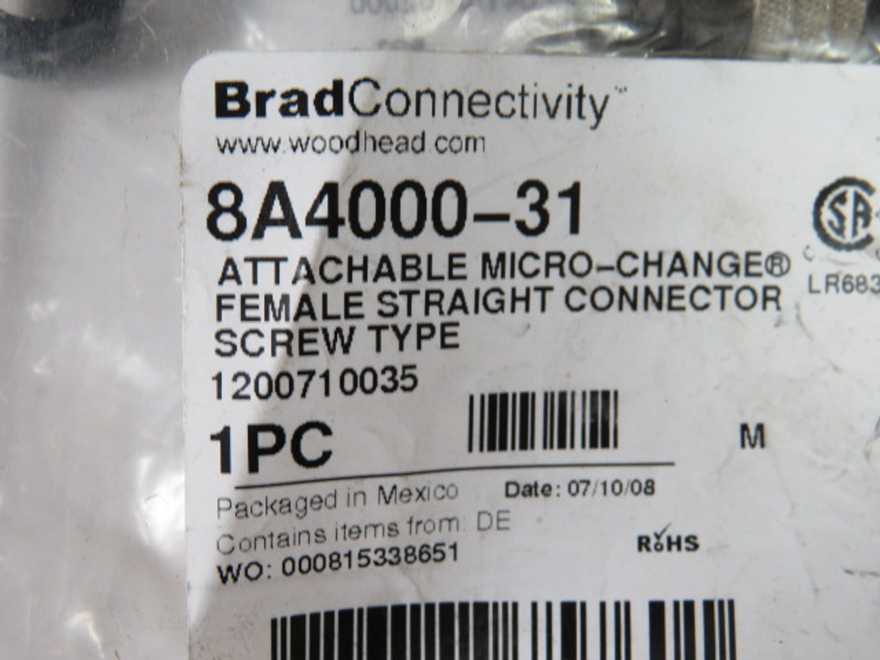 Brad Connectivity 8A4000-31 Female Straight Connector Screw Type ! NEW !