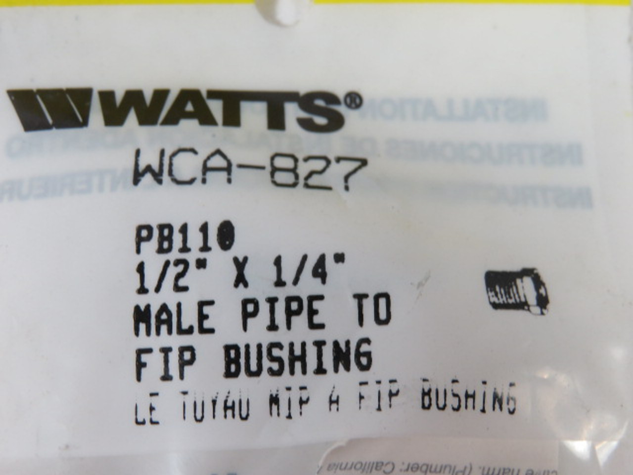 Watts PB110-WCA-827 1/2"x1/4" Pipe to FIP Bushing 1" ! NEW !