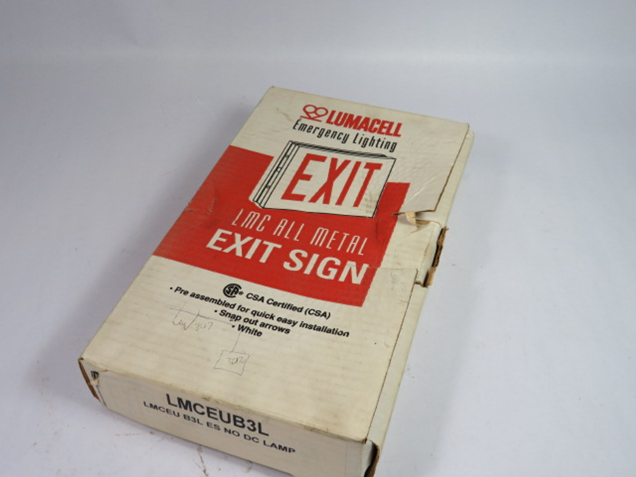 Lumacell LMCEUB3L White Metal Exit Sign 2x15W 120Vac 60Hz SHELF WEAR NEW