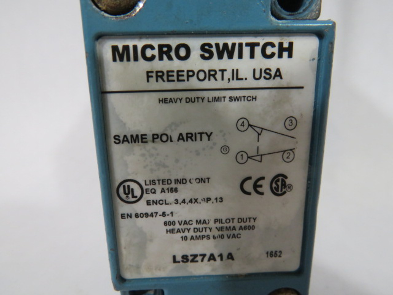 Microswitch LSZ7A1A Heavy Duty Limit Switch 10A 600VAC USED