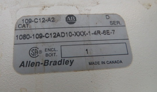 Allen-Bradley 1080-109-C12AD10-XXX-1-4R-6E-7 Series D Enclosed Motor Starter USED