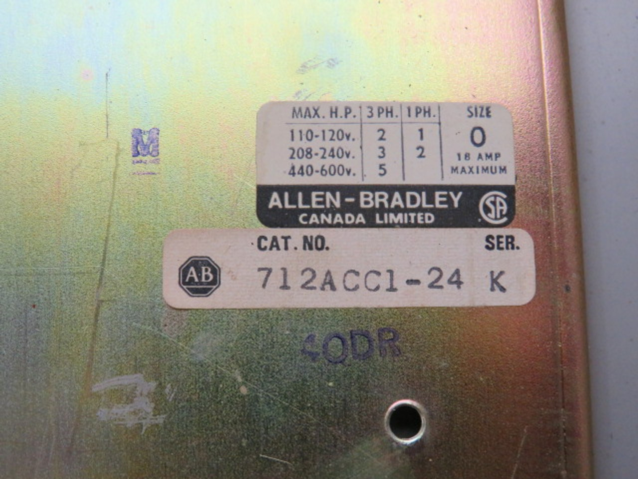 Allen-Bradley 712-ACC1-24 Combination Starter w/ Disconnect Size 0 USED