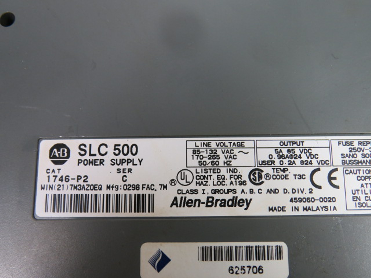 Allen-Bradley 1746-P2 Series C Power Supply No Door USED