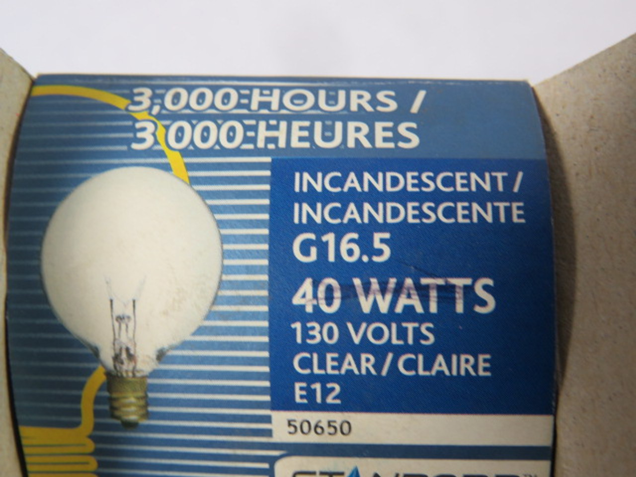 Standard G16.5 Incandescent Bulb Clear Candelabra Base 25W 130V ! NOP !