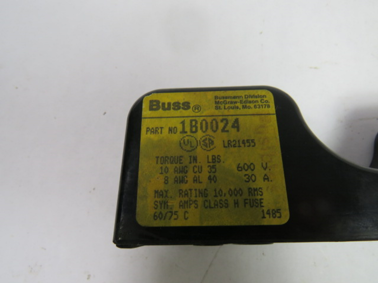 Bussmann 1B0024 Fuse Block 30A 600V 1-Pole USED