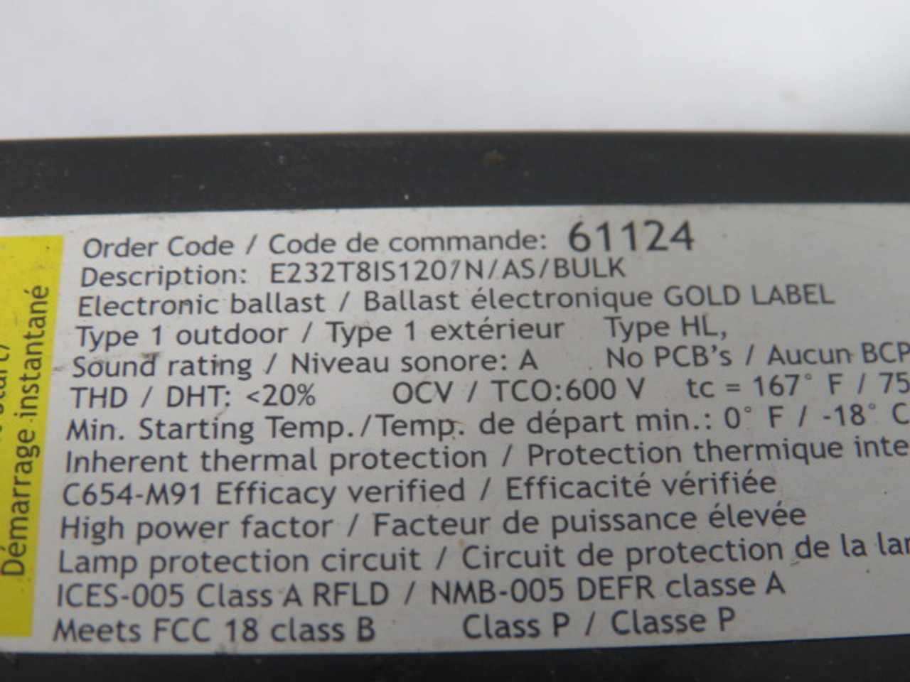 Standard E232T8IS120/N/AS/BULK Electronic Ballast Code 61124 120V 60Hz ! NOP !