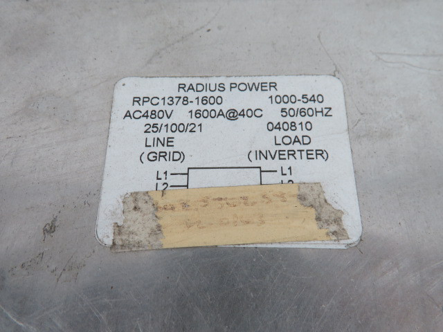 Radius Power RPC1378-1600 Power Filter 480VAC 1600A 50/60Hz USED