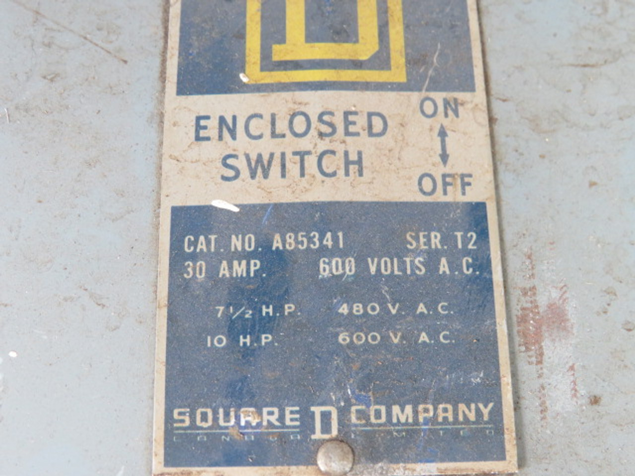 Square D A85341 Safety Switch 3Pole 30Amp 600v USED