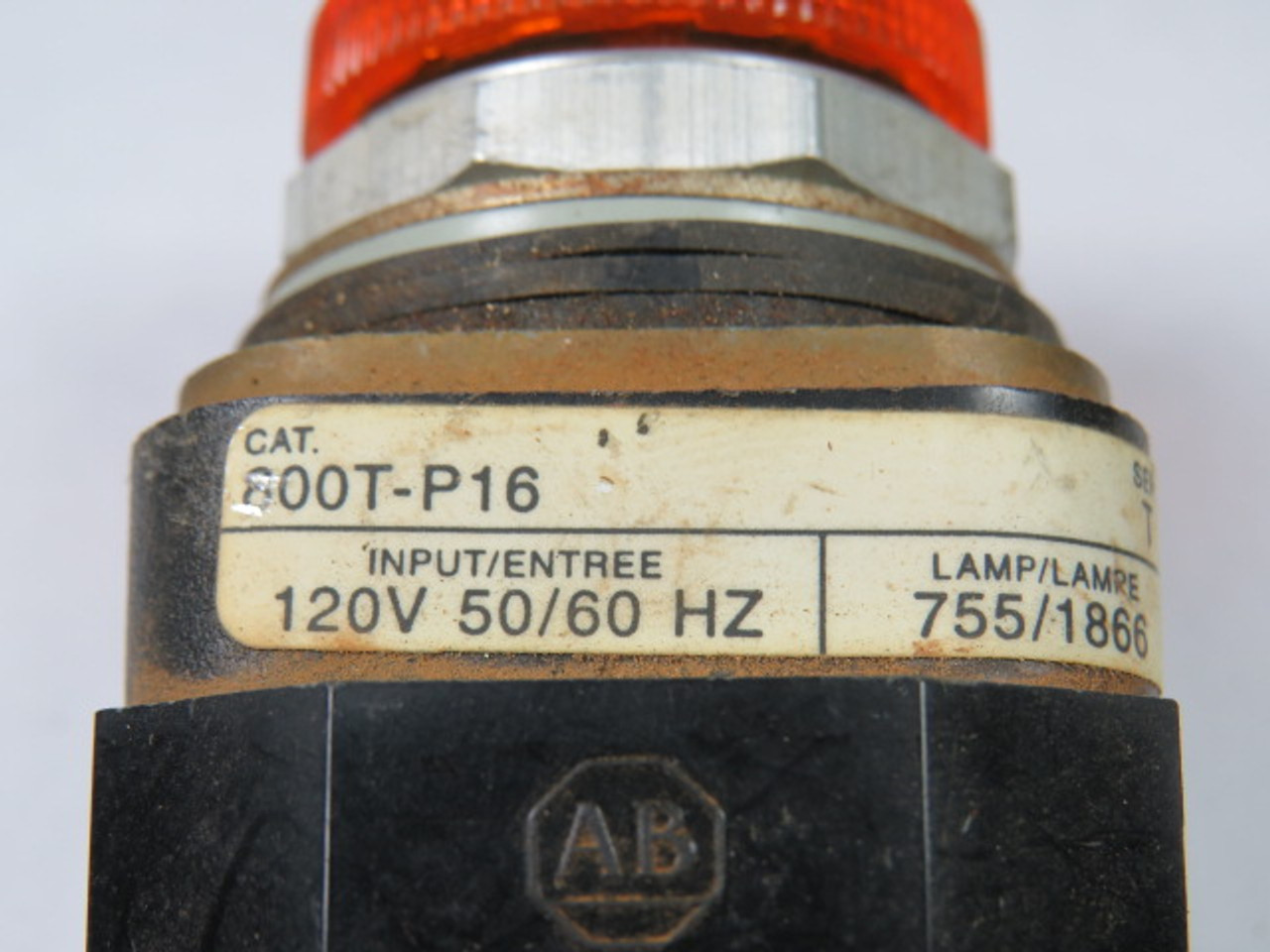 Allen-Bradley 800T-P16A Series T Pilot Light 120VAC 50/60Hz Amber Lens USED