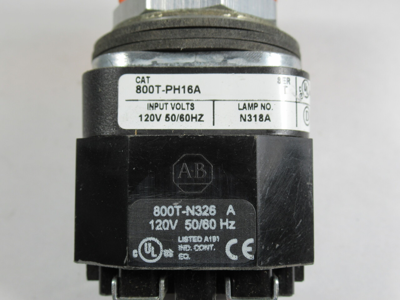 Allen-Bradley 800T-PH16A LED Pilot Light 120VAC 50/60Hz Amber Lens USED