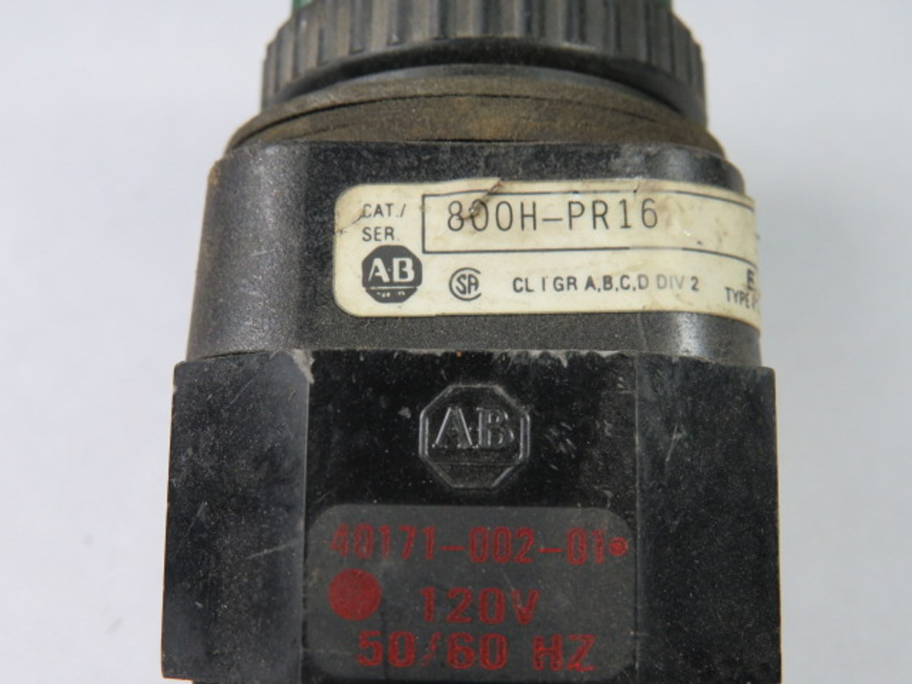 Allen-Bradley 800H-PR16G Pilot Light 120VAC 50/60Hz Green Lens USED