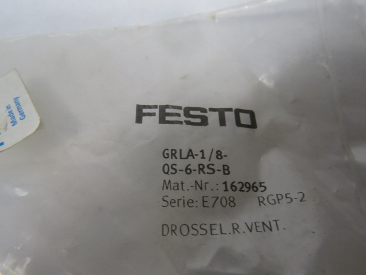 Festo GRLA-1/8-QS-6-RS-B Series E708 One Way Flow Control Valves 1/8" ! NWB !