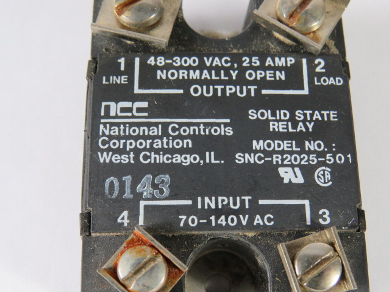 NCC SNC-R2025-501 Solid State Relay 25A 48-300VAC COSMETIC RUST USED