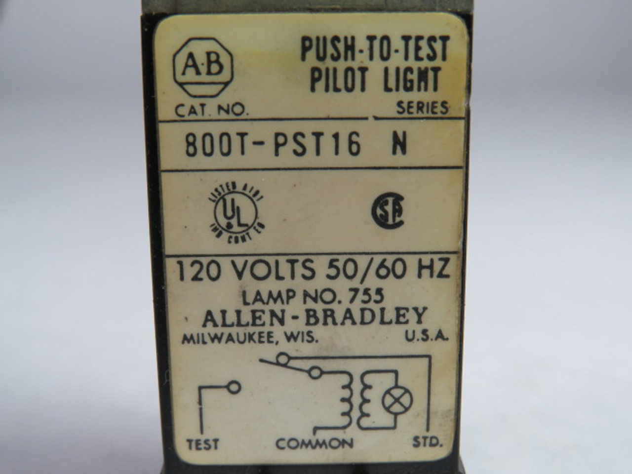 Allen-Bradley 800T-PST16G Series N Push-to-Test Pilot Light 120VAC Green USED