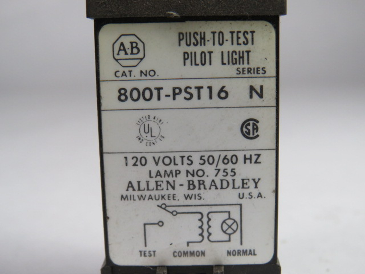 Allen-Bradley 800T-PST16A Series N Push-to-Test Pilot Light 120VAC Amber USED