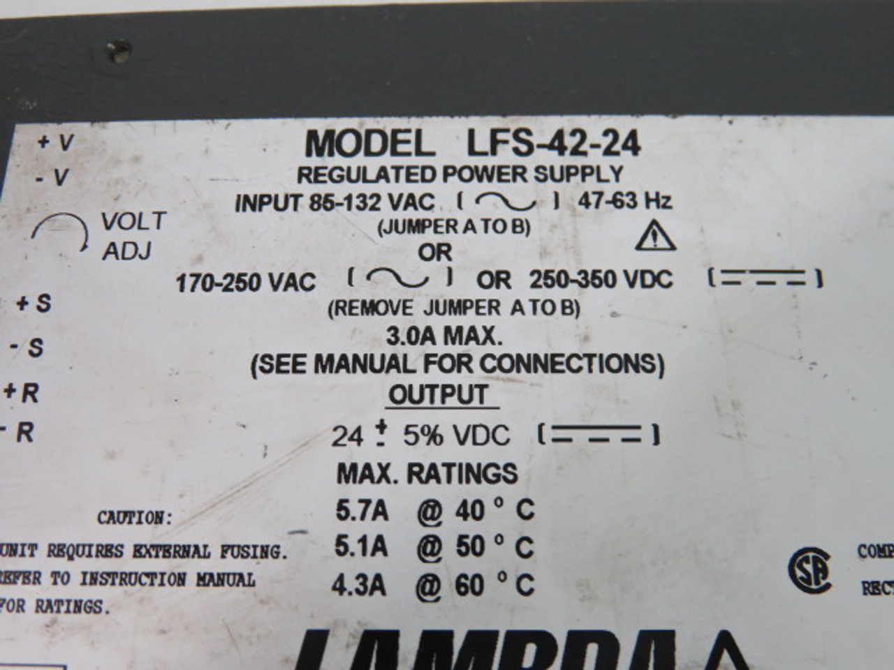 Lambda LFS-42-24 Power Supply 85-132VAC 47-63Hz USED