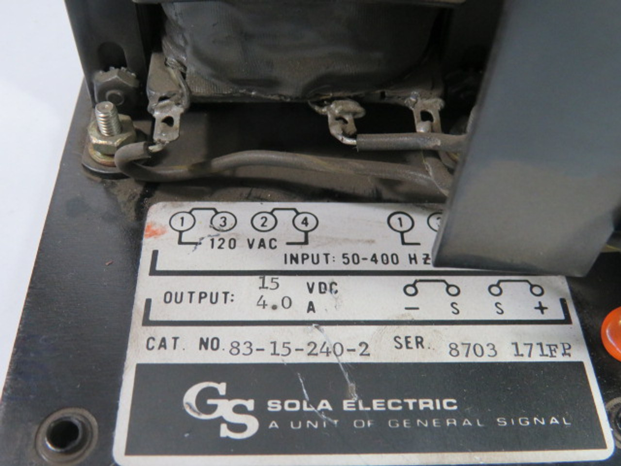 Sola Electric 83-15-240-2 Power Supply Series 8703-171FP 4A 120/240VAC USED